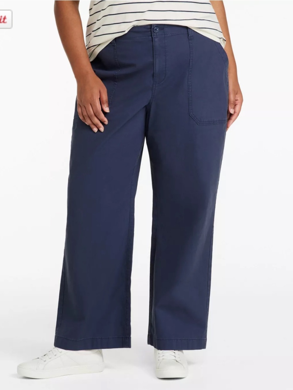 L.L. Bean 207 Vintage Cotton Canvas Wide Leg Pants Size 18 Carbon Navy High Rise